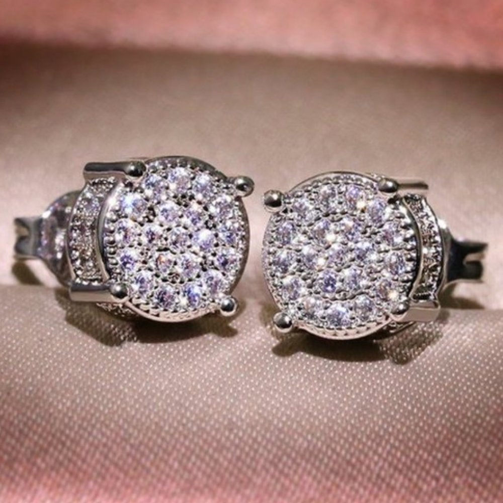 *18K White Gold Diamond All Around Stud Earrings - Picture 1 of 3